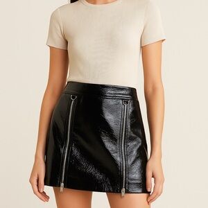 NWOT Michelle Mason black patent leather skipper skirt 0 XS